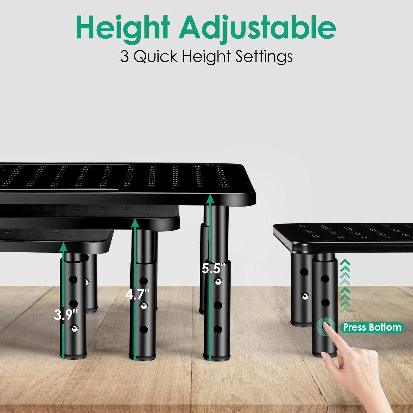 La Jaco Monitor Stand Risers for 2 Monitors, 3 Height Adjustable Monitor Stand with Pen Holder