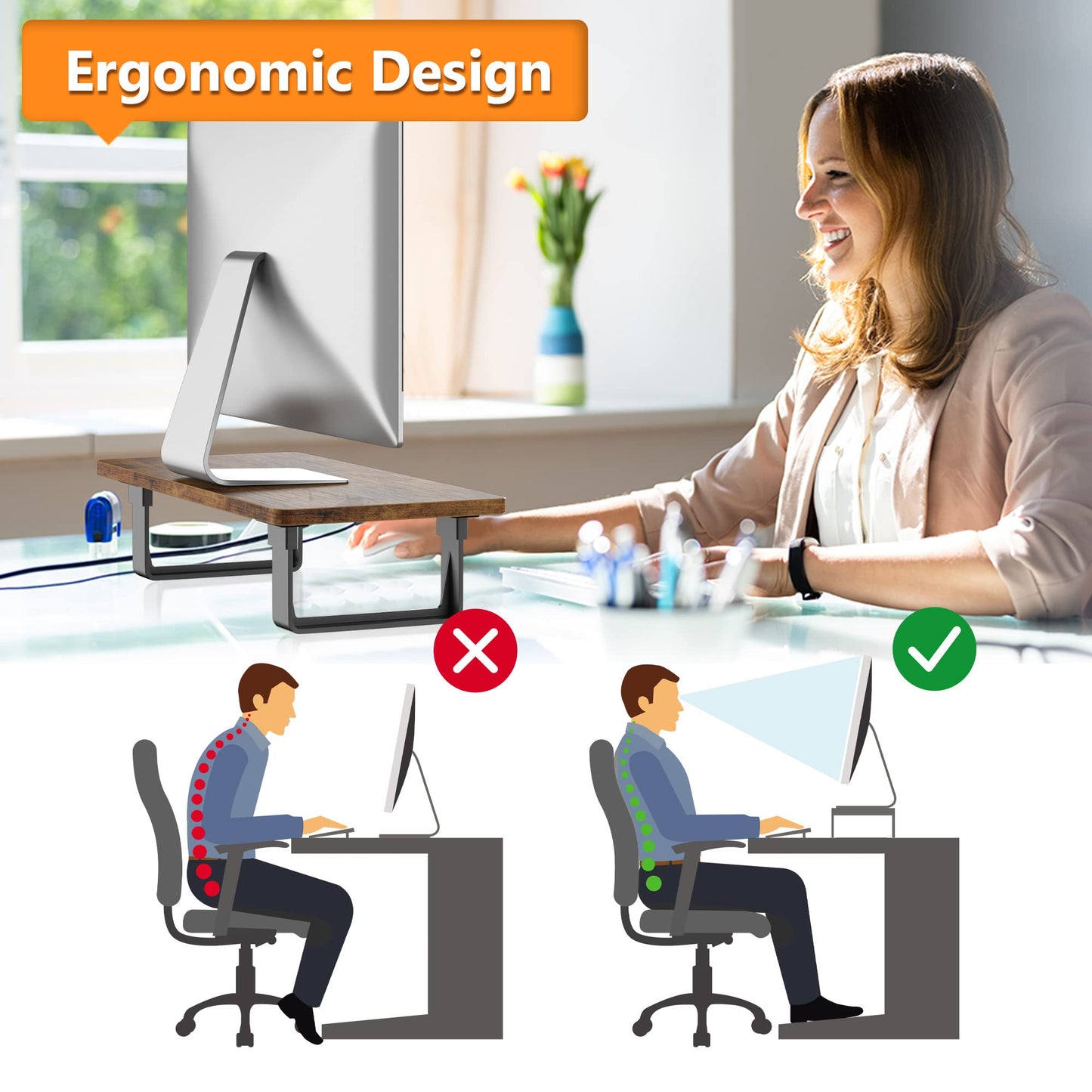 Monitor Stand Riser with 50 LB Capacity, Stable Wood Computer Monitor Stand for Desk Organizers