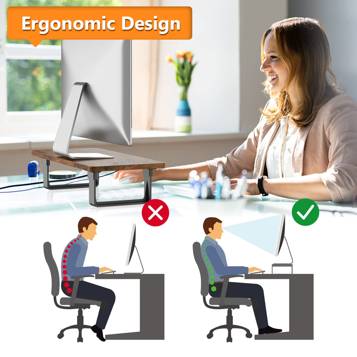 Monitor Stand Riser with 50 LB Capacity, Stable Wood Computer Monitor Stand for Desk Organizers