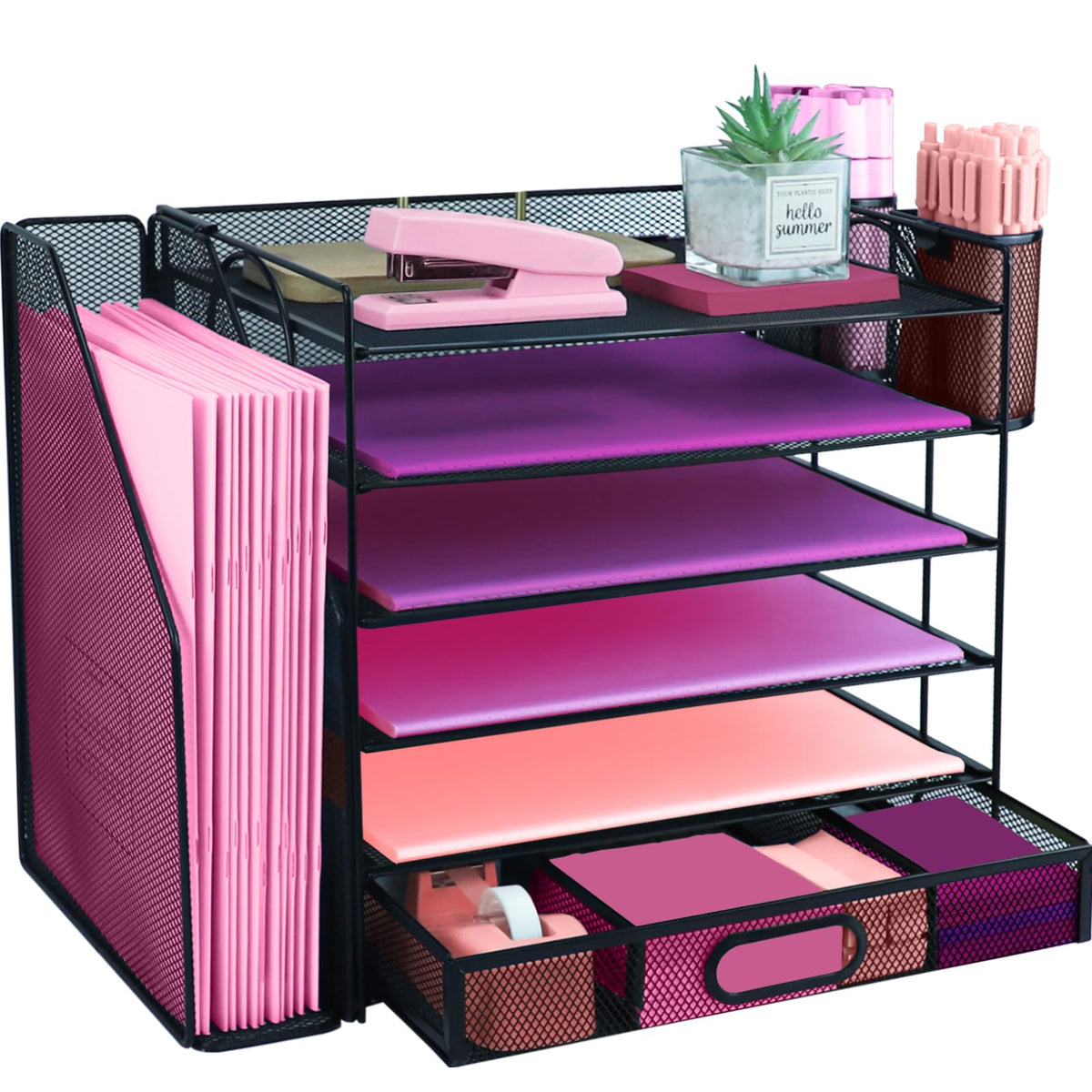ideallife Desk Organizers and Accessories with File Holder, 6-Tier Paper Letter Tray Organiser with