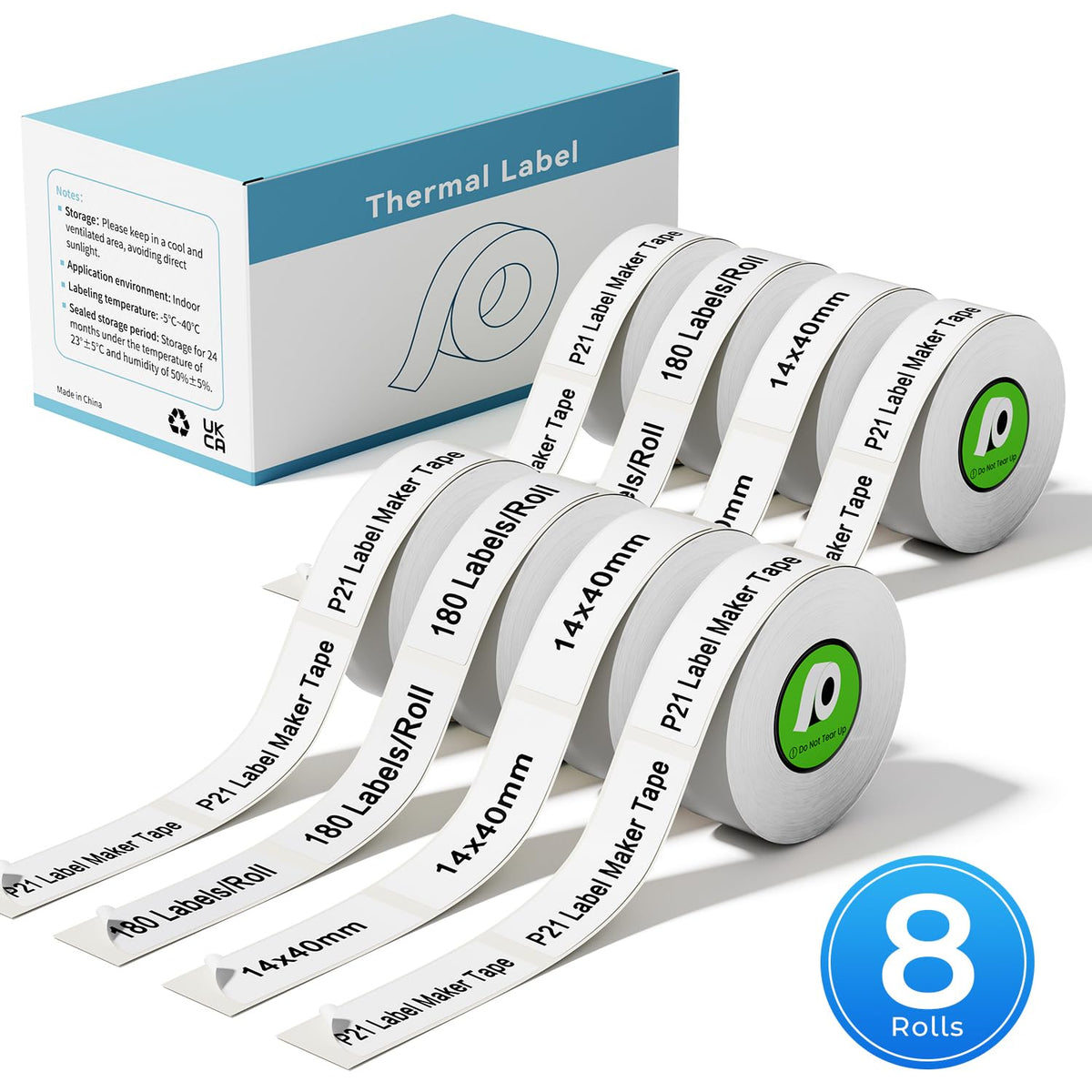 Compatible with NELKO P21 Label Maker Tape, 14x40mm (0.55"x1.57"), 8-Rolls