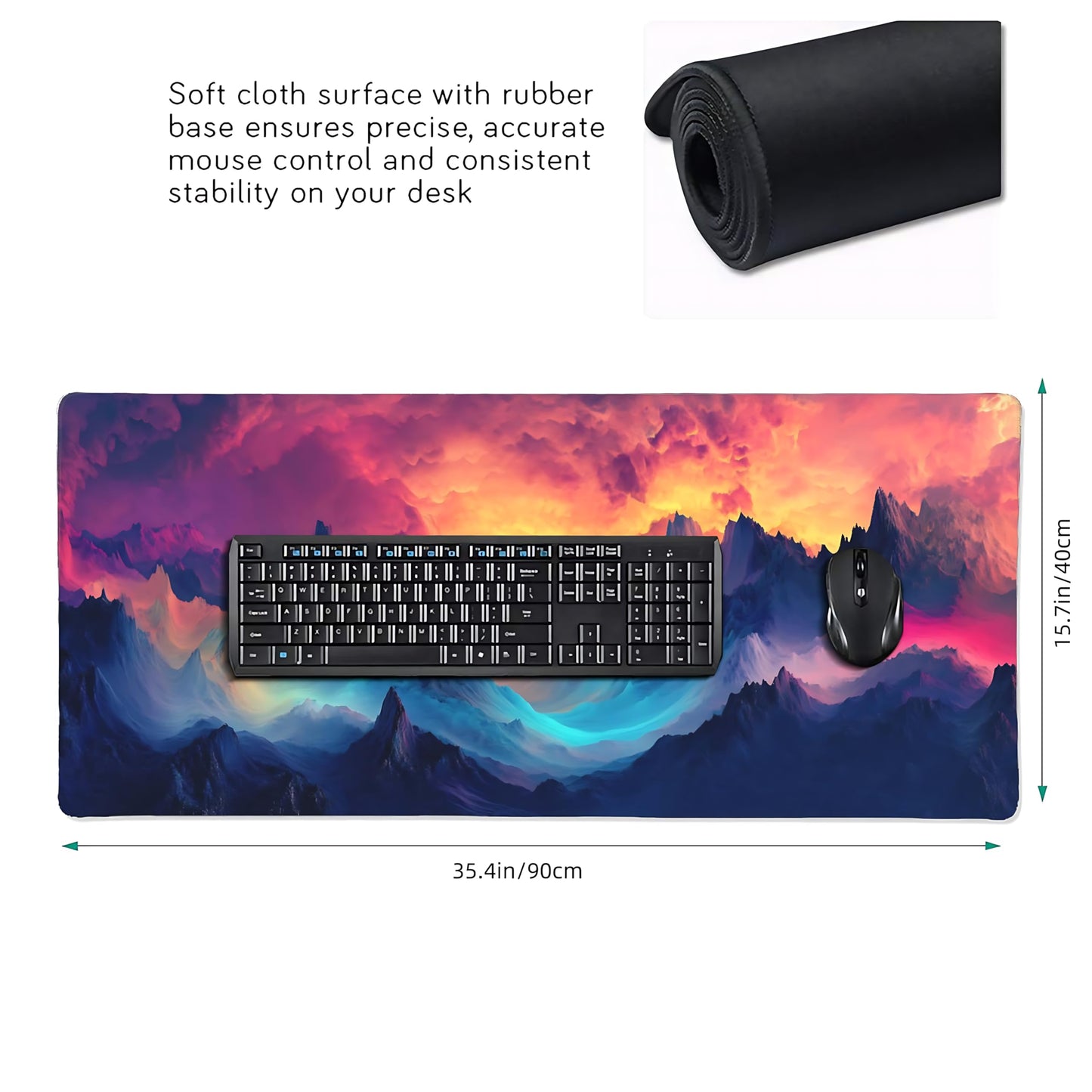 Aesthetic Cloud Gaming Mouse Pad, Blue Purple Surrealism Desk Mat with Anti-Slip Base & Stitched