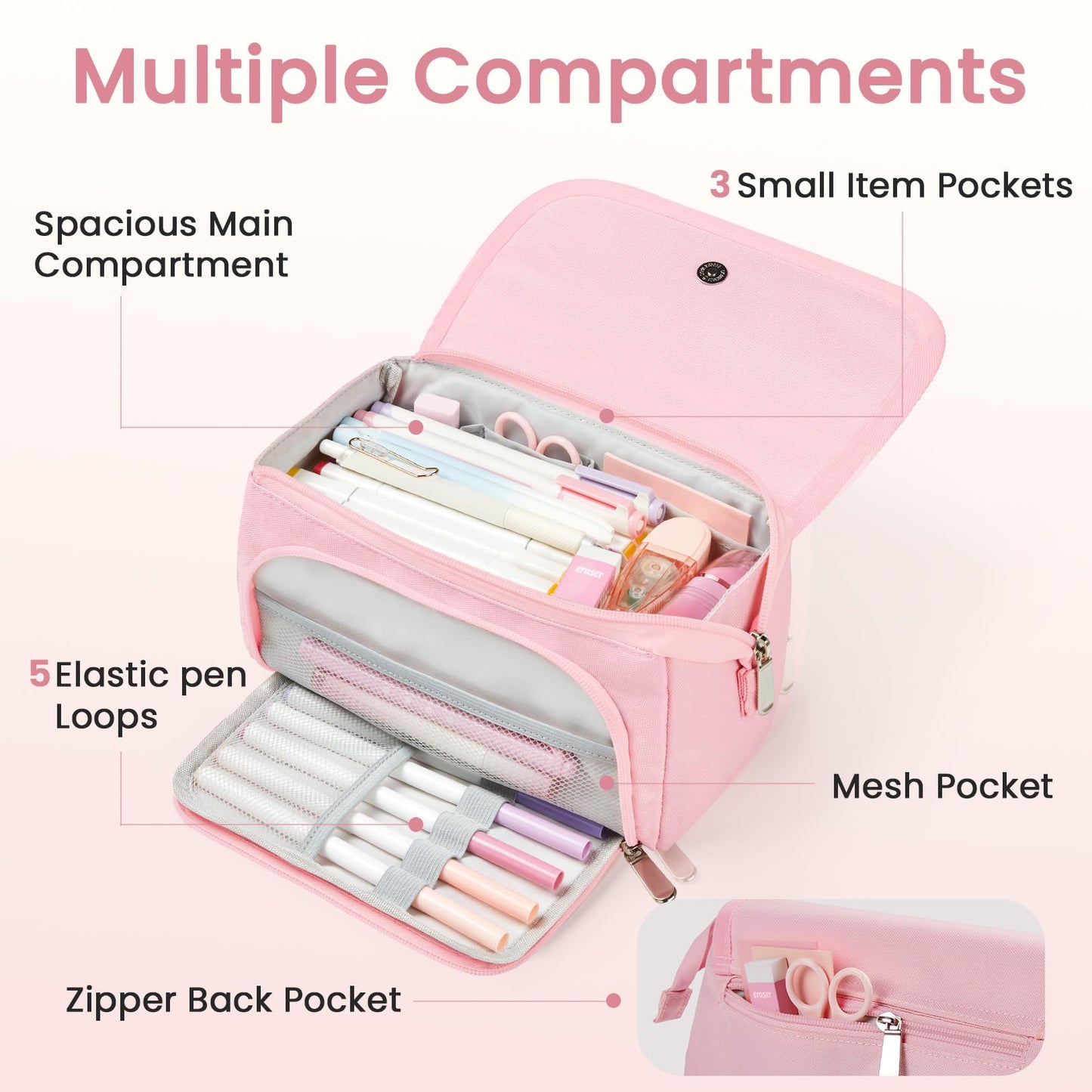 Sooez Super Large Pencil Case, Big Capacity Pencil Bag with 3 Compartments