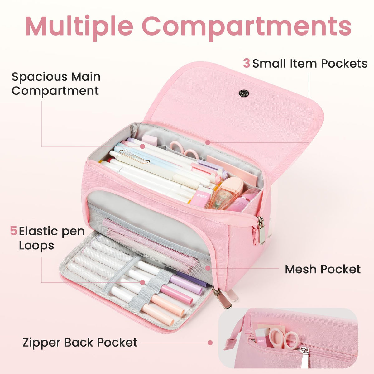 Sooez Super Large Pencil Case, Big Capacity Pencil Bag with 3 Compartments