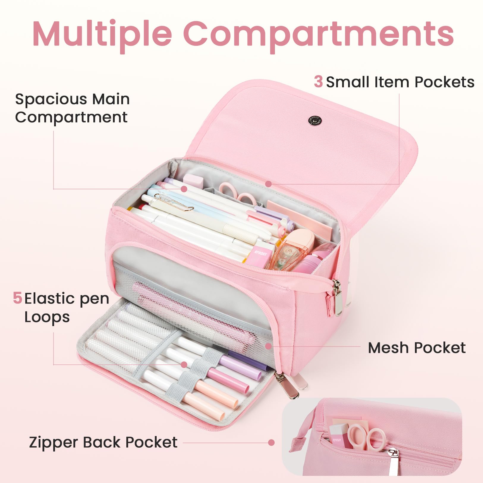 Sooez Super Large Pencil Case, Big Capacity Pencil Bag with 3 Compartments
