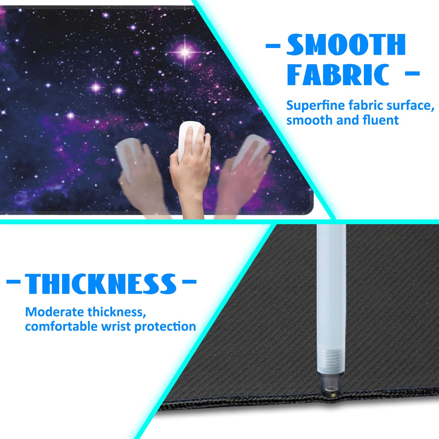 Desk Mat, Galaxy Nebula Universe Space Extended Gaming Mouse Pad Large, Big Mouse Pad with Non-Slip