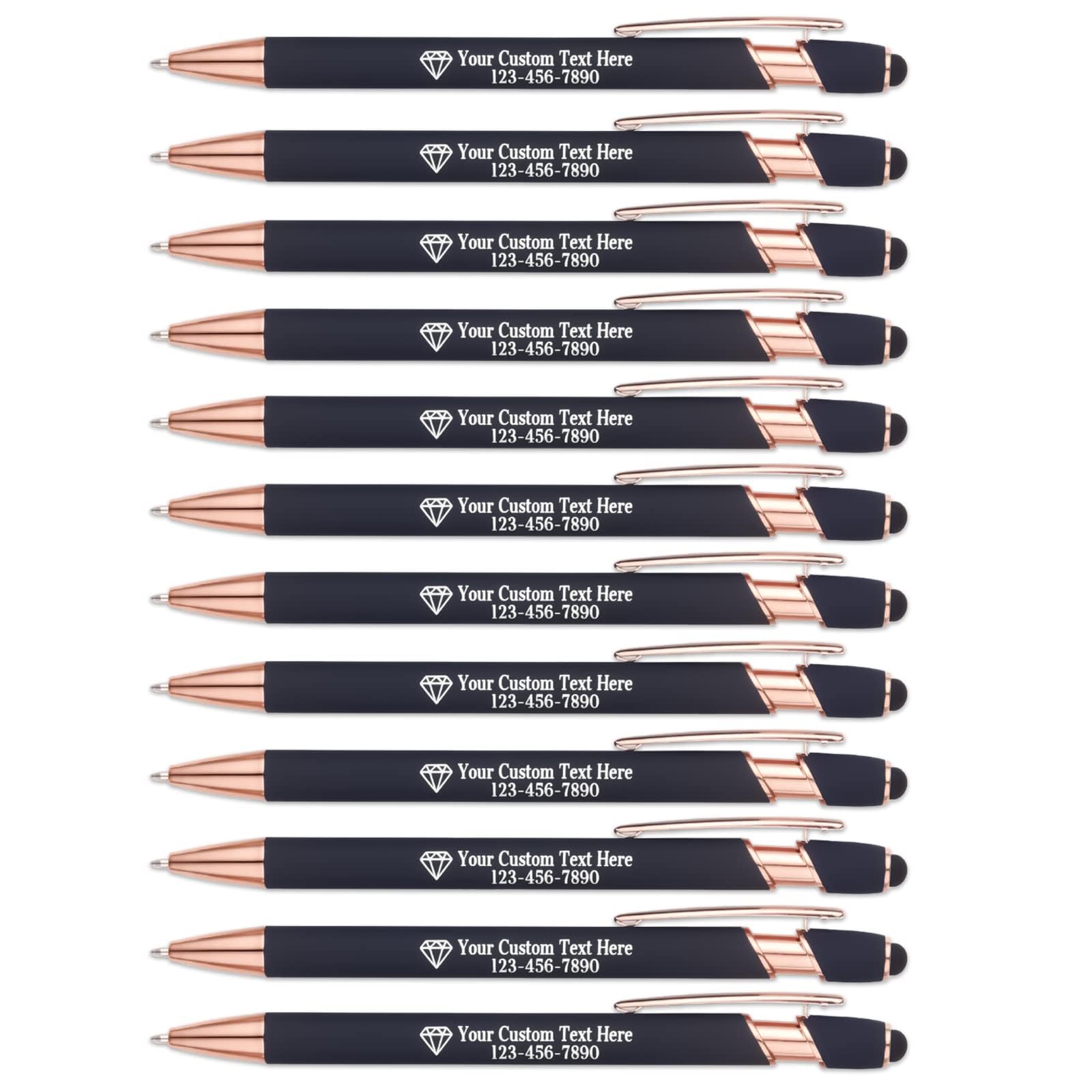 NGTSFLY 12 pcs Personalized Pens with Name or Logo Black Ink Custom Ballpoint Pen with Free