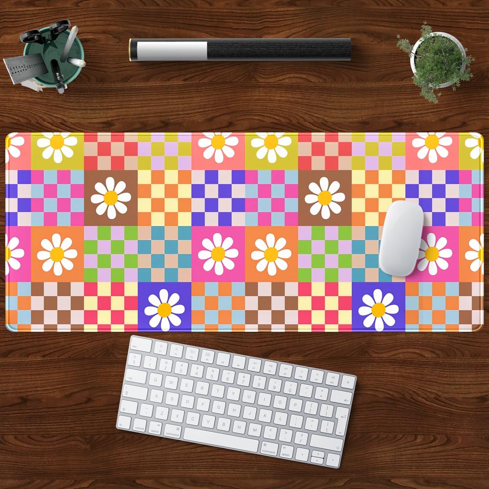 Pink Desk Mat Trendy Checkered Aesthetic Desk Pad Computer Large Mouse Pad Aesthetic Desk