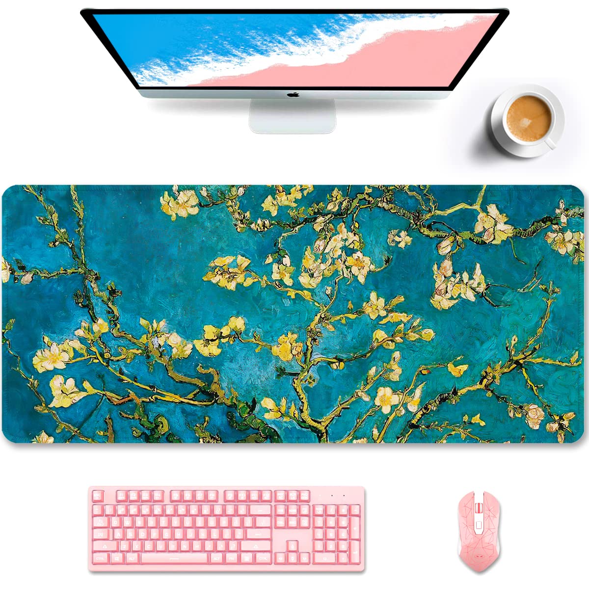 Auhoahsil Desk Pad, XXL Large Mouse Pad, Extended Gaming Mousepad, Cute Desk Mat for Women, Big