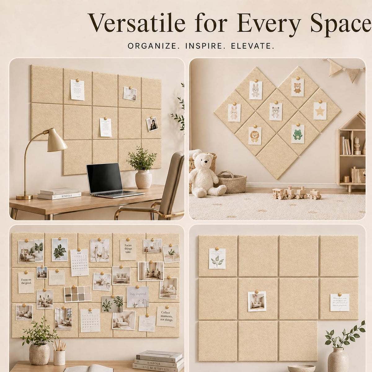 Baysola Felt Bulletin Board Tiles, Cork Board Alternative, 48 x 36 in