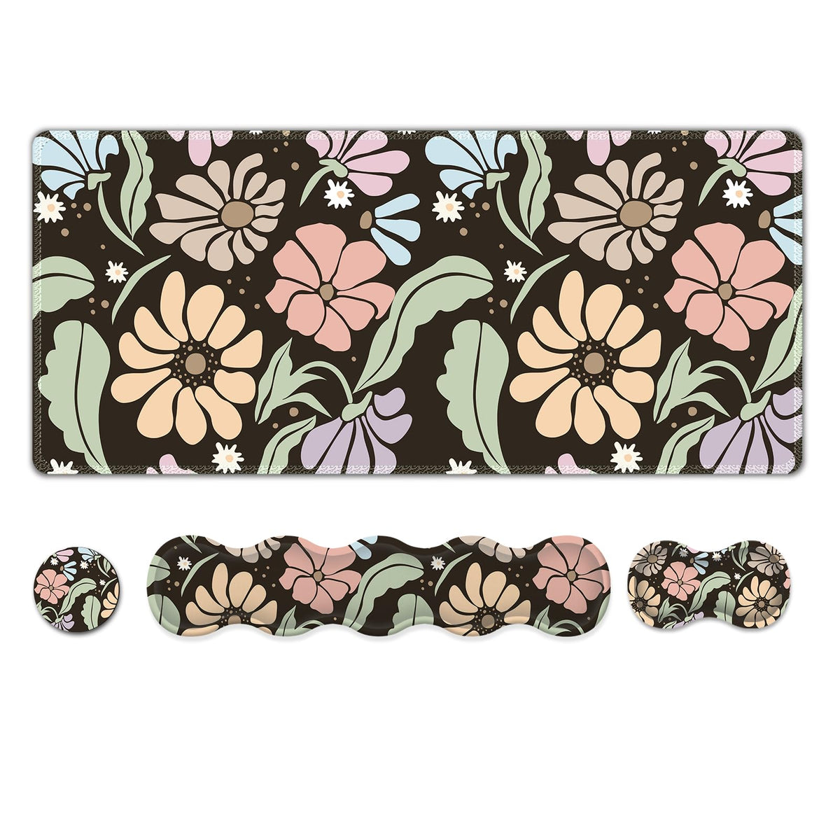 ARTSO Keyboard Wrist Rest Large Mouse Pad Wrist Support,Black Floral 4in1 Keyboard Pad Desk