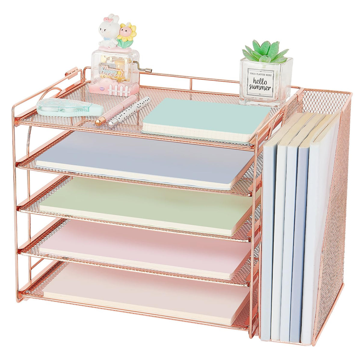 AUPSEN Rose Gold Desk Organizers and Accessories, 5-Tier Desktop Paper File Organizer with