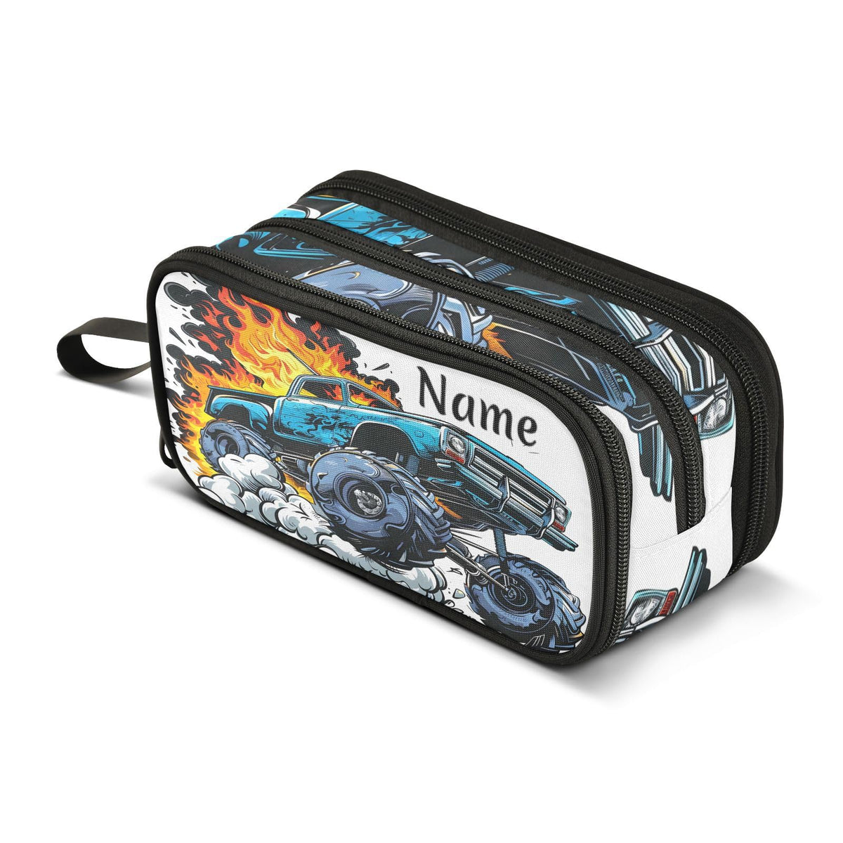 BOENLE Custom Truck Flame Pencil Case Box Boys Girls Personalized Name Large Pencil Pouch