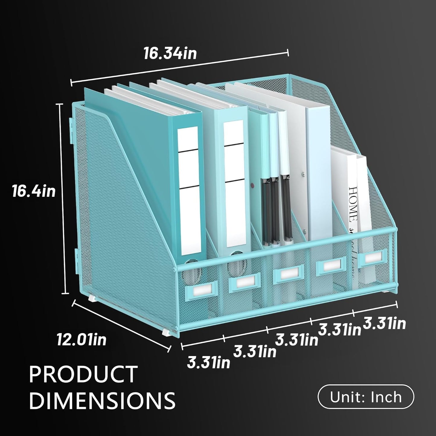 DALTACK 5-Slot Magazine File Holder, Metal Binder Holder, Blue