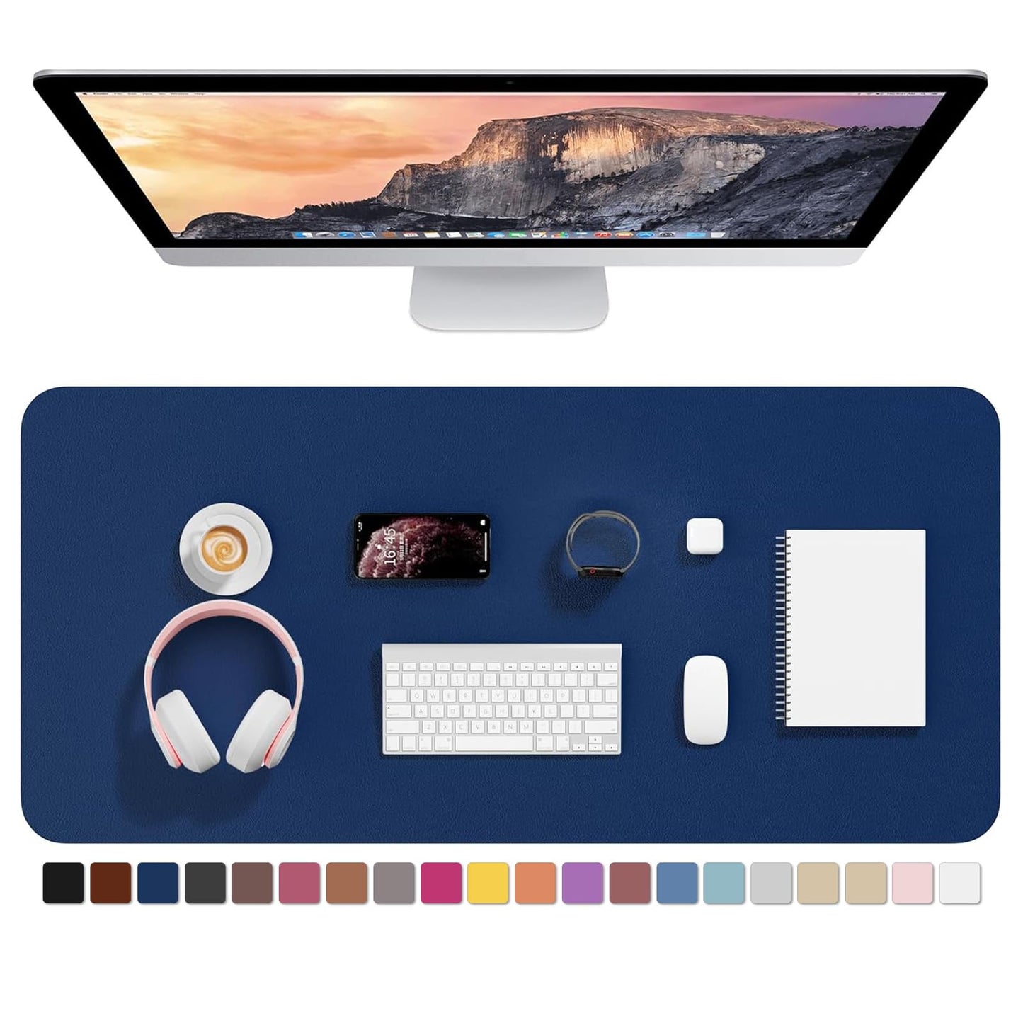 Hsurbtra Desk Pad, 35.5" x 17" PU Leather Desk Mat, XXL Extended Mouse Pad, Waterproof Desktop