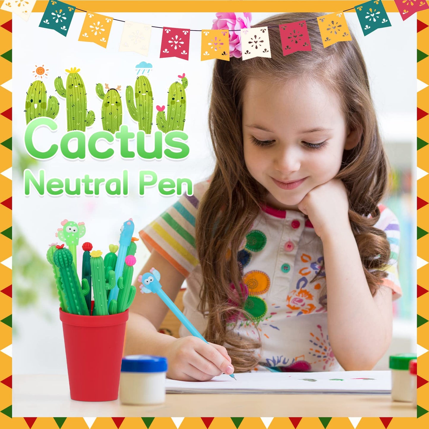 Tinlade 200 Pcs Cactus Pens Bulk Cactus Shaped Gel Pens Cute Gifts 0.5mm Black Ink Cacti Pen