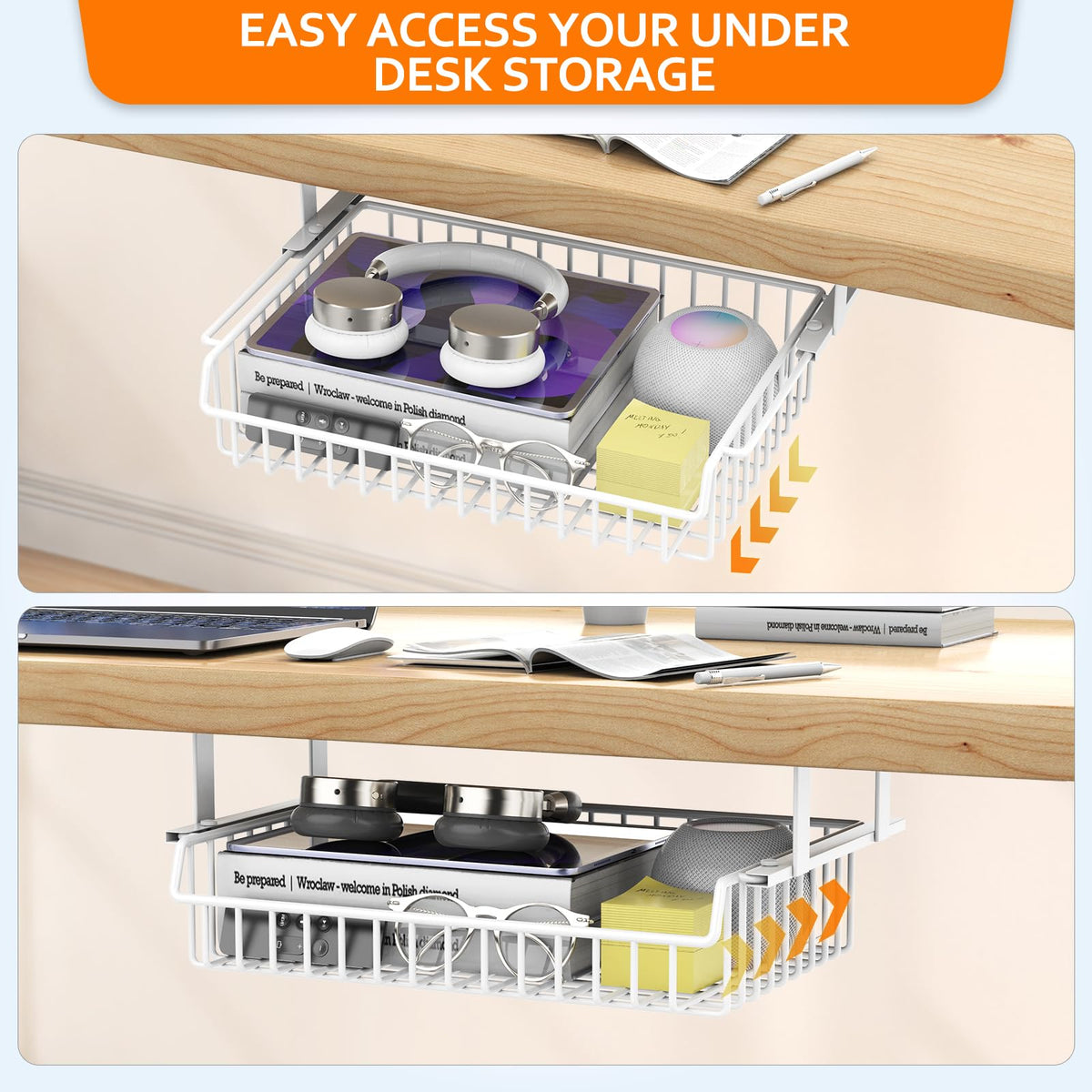 ENONCI Under Desk Storage Drawer Slide Out No Drill Metal Cabinet