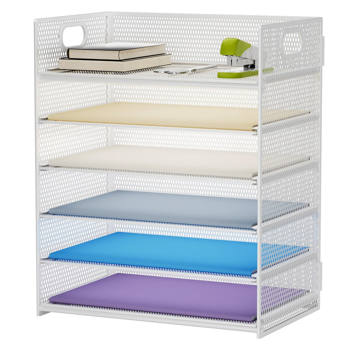 Marbrasse 6 Tier Paper Organizer Letter Tray - Mesh Desk File Organizer with Handle, Paper Sorter
