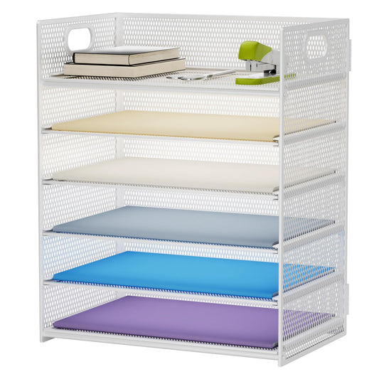 Marbrasse 6 Tier Paper Organizer Letter Tray - Mesh Desk File Organizer with Handle, Paper Sorter