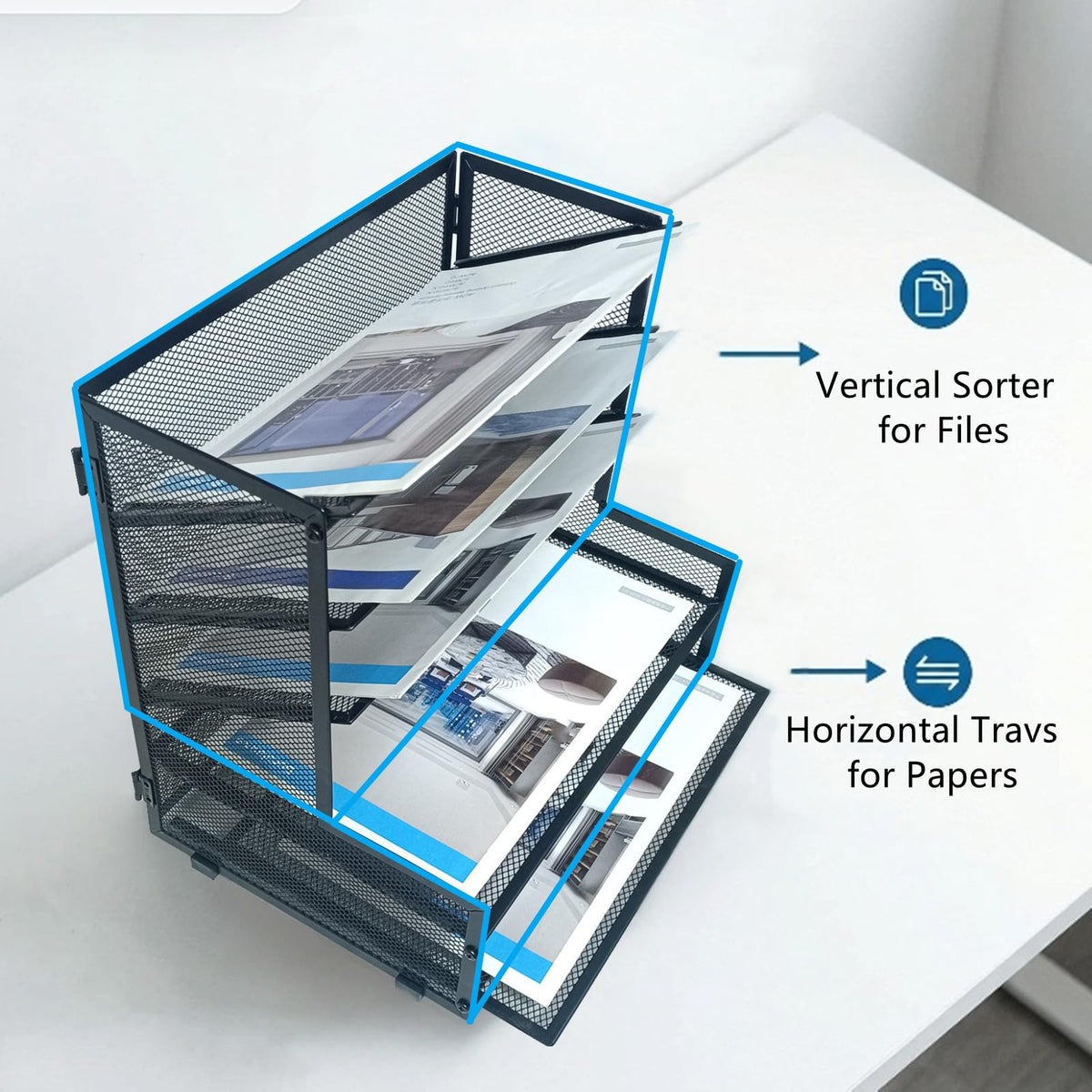 SETTFRFE 5-Tier Metal Desk File Organizer, File Tray Rack