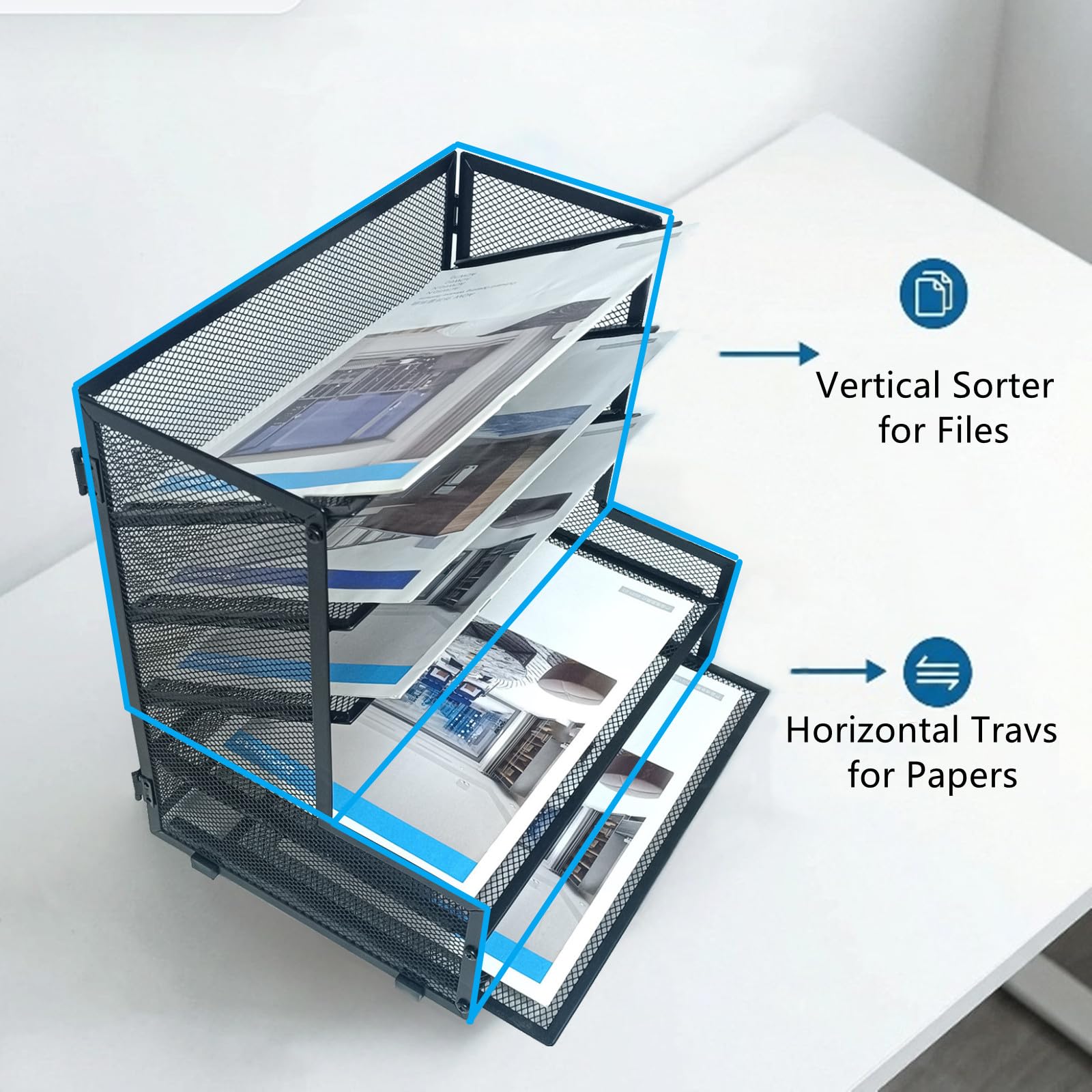 SETTFRFE 5-Tier Metal Desk File Organizer, File Tray Rack