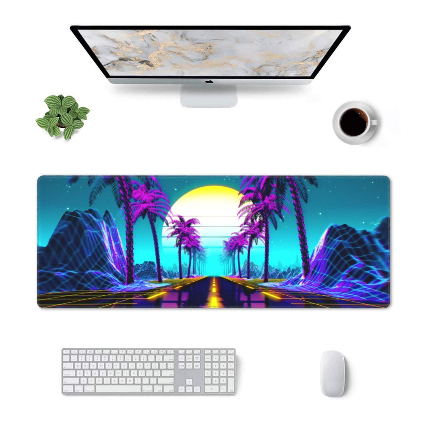 Neon Retrowave Gaming Mouse Pad Large XL Desk Mat Long Extended Pads Big Mousepad for Home Office