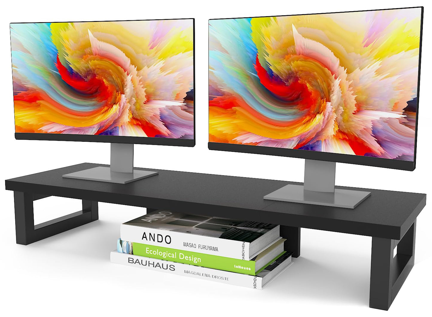 WESTREE Dual Monitor Stand Riser, Wood and Steel Monitor Stand Riser, Computer Monitor Stand for 2