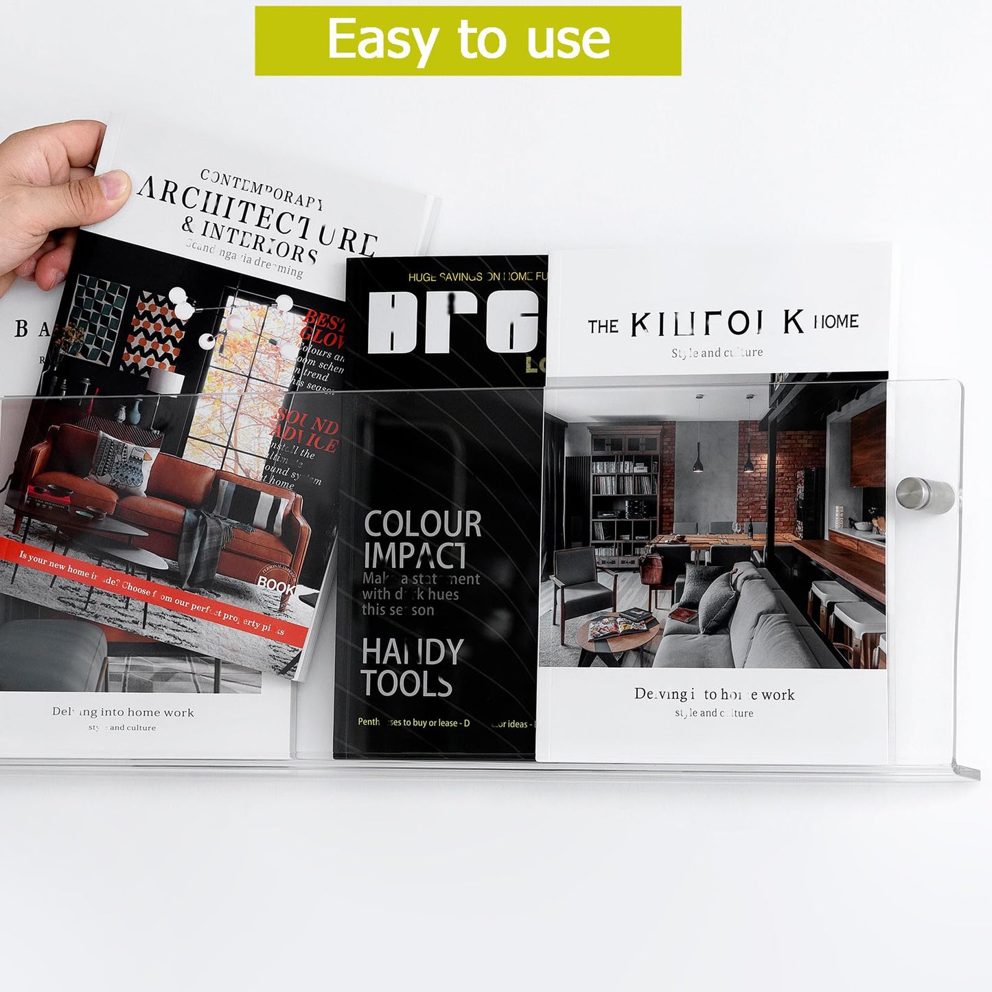 XOHYW 2 Pack Clear Acrylic Magazine Holder, Wall Mount Hanging Bookshelf Literature Storage Rack