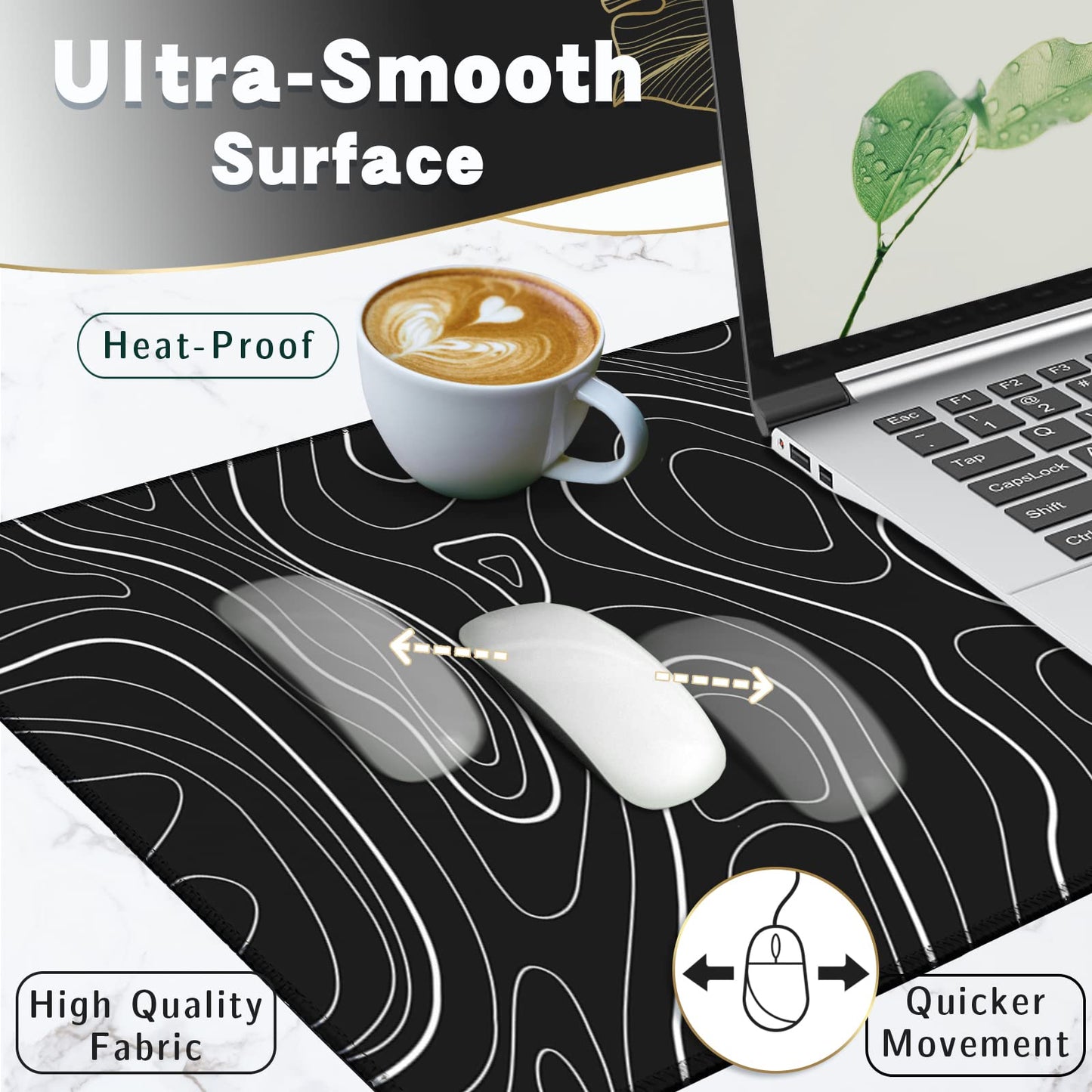 Black Topographic Mouse Pad XXXL - Giant Full Desk Gaming Mat, Huge Keyboard Pad for Ultimate