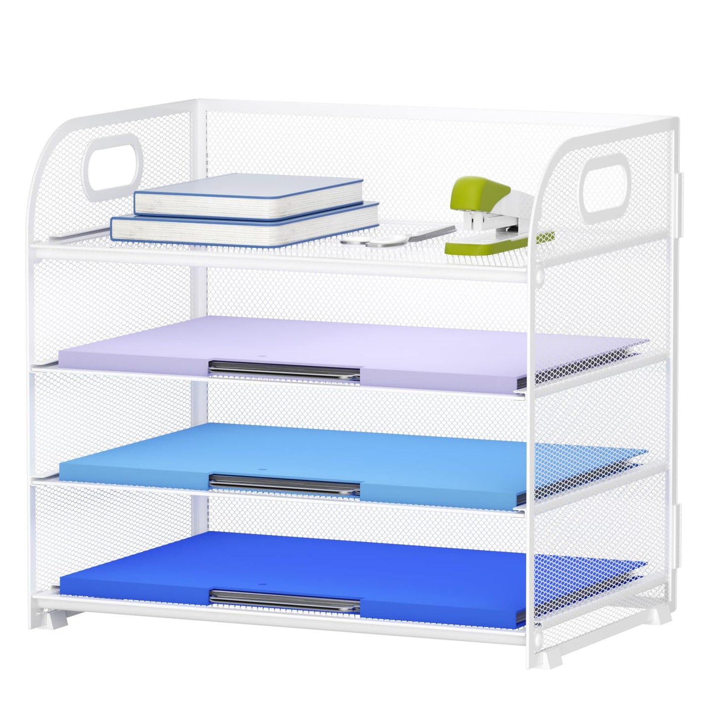 Marbrasse 4 Tier Paper Organizer Letter Tray, Mesh Desk File Organizer with Handle, Paper Sorter