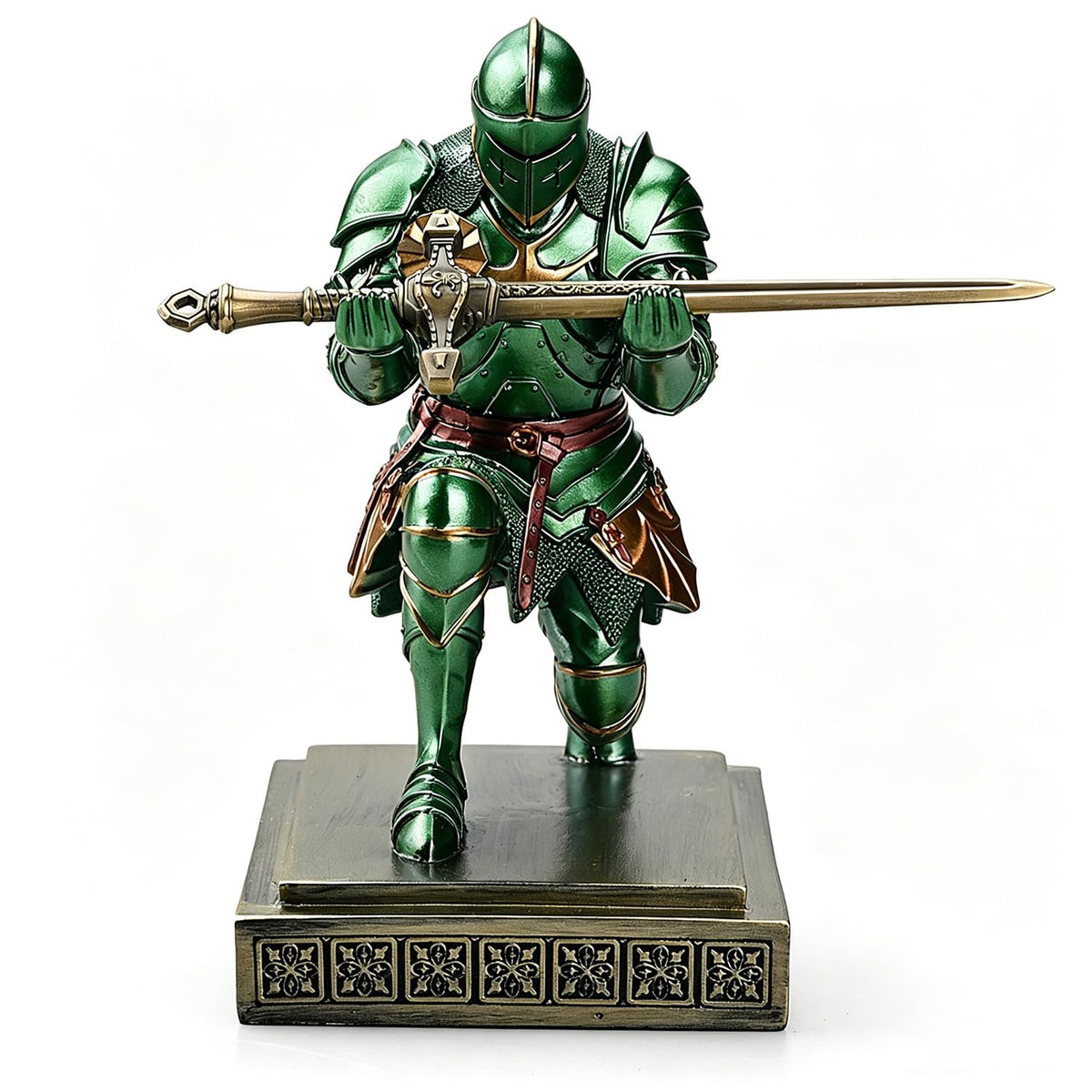 Medieval Warrior Knight Pen Holder Fun Desk Accessories Paperweight Green