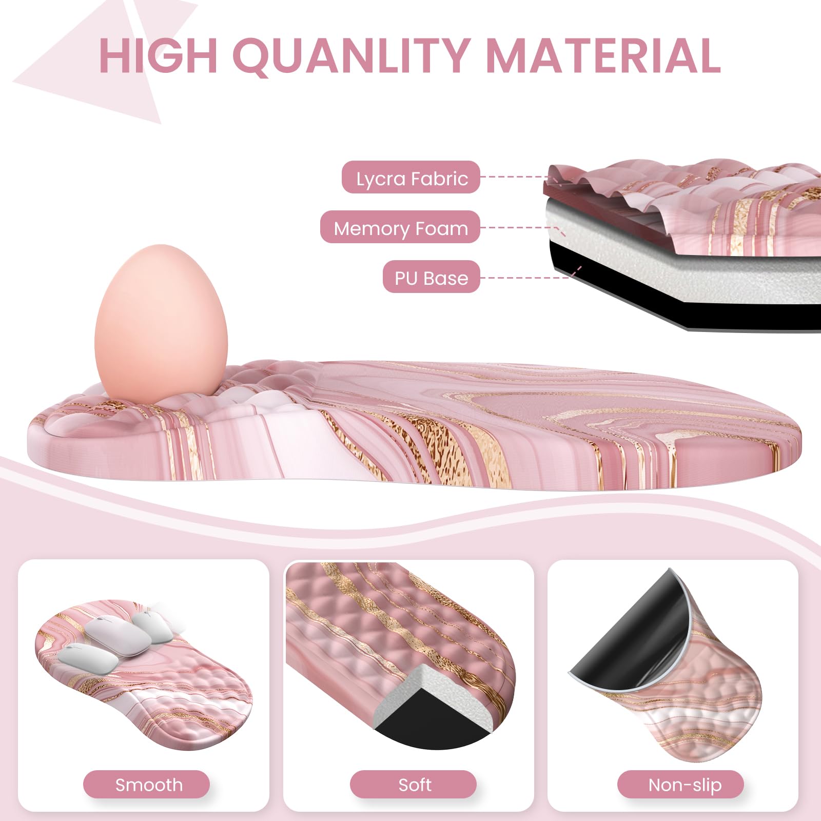 Anyshock Light Pink Desk Mat Set with Mouse Pad and Memory Foam Wrist Rest, Soft Mat for Mouse and