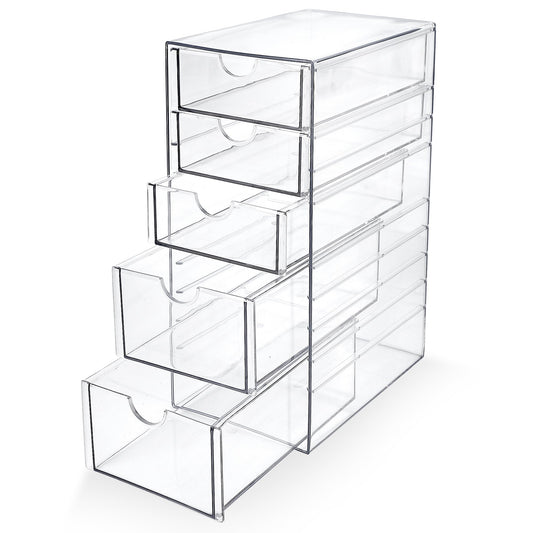 Prsildan Hair Accessories Organizer Acrylic Drawer with 5 Small Drawers