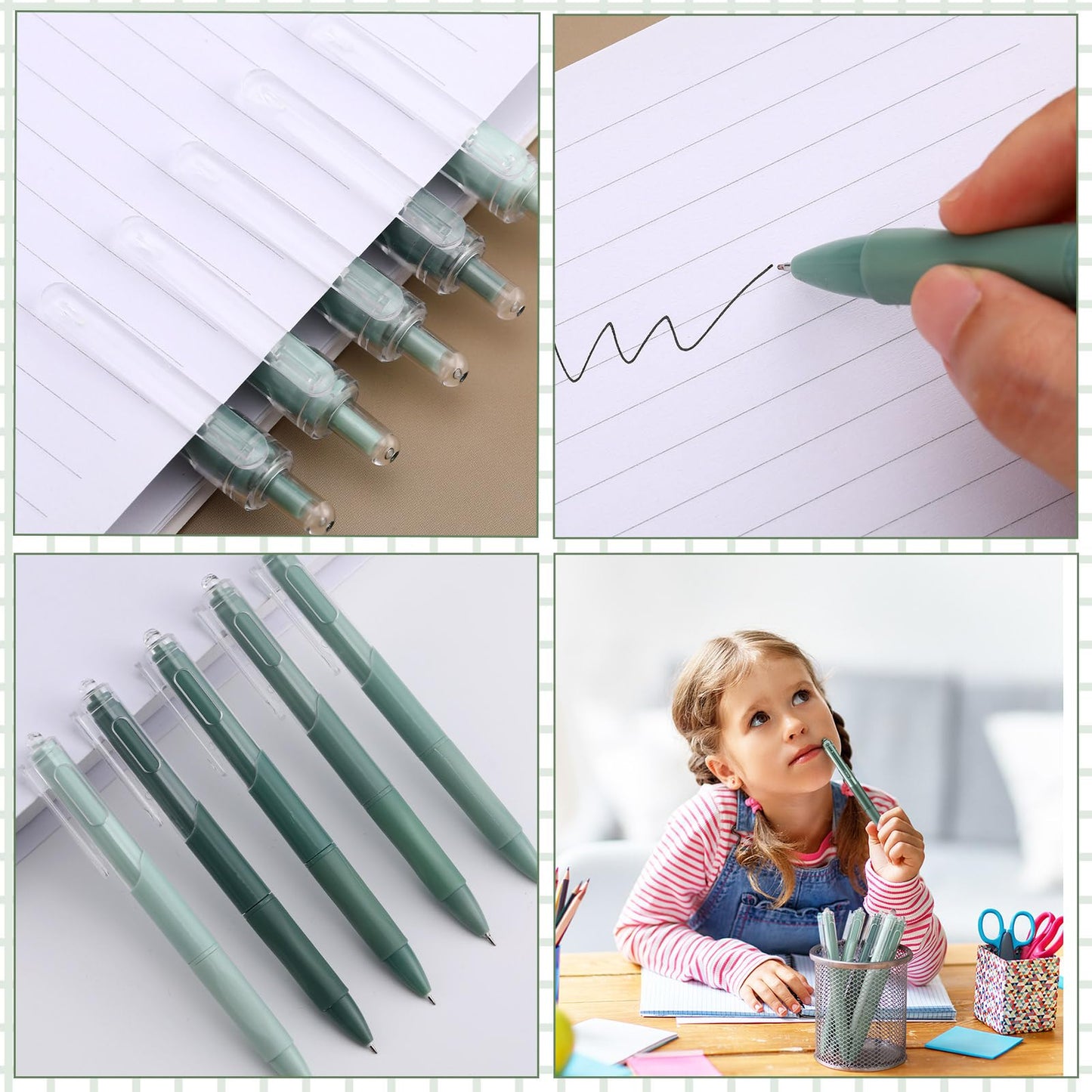 Resurhang 6 Green Pens Set 0.5 mm Fine Point Correction Tape Notes, Green
