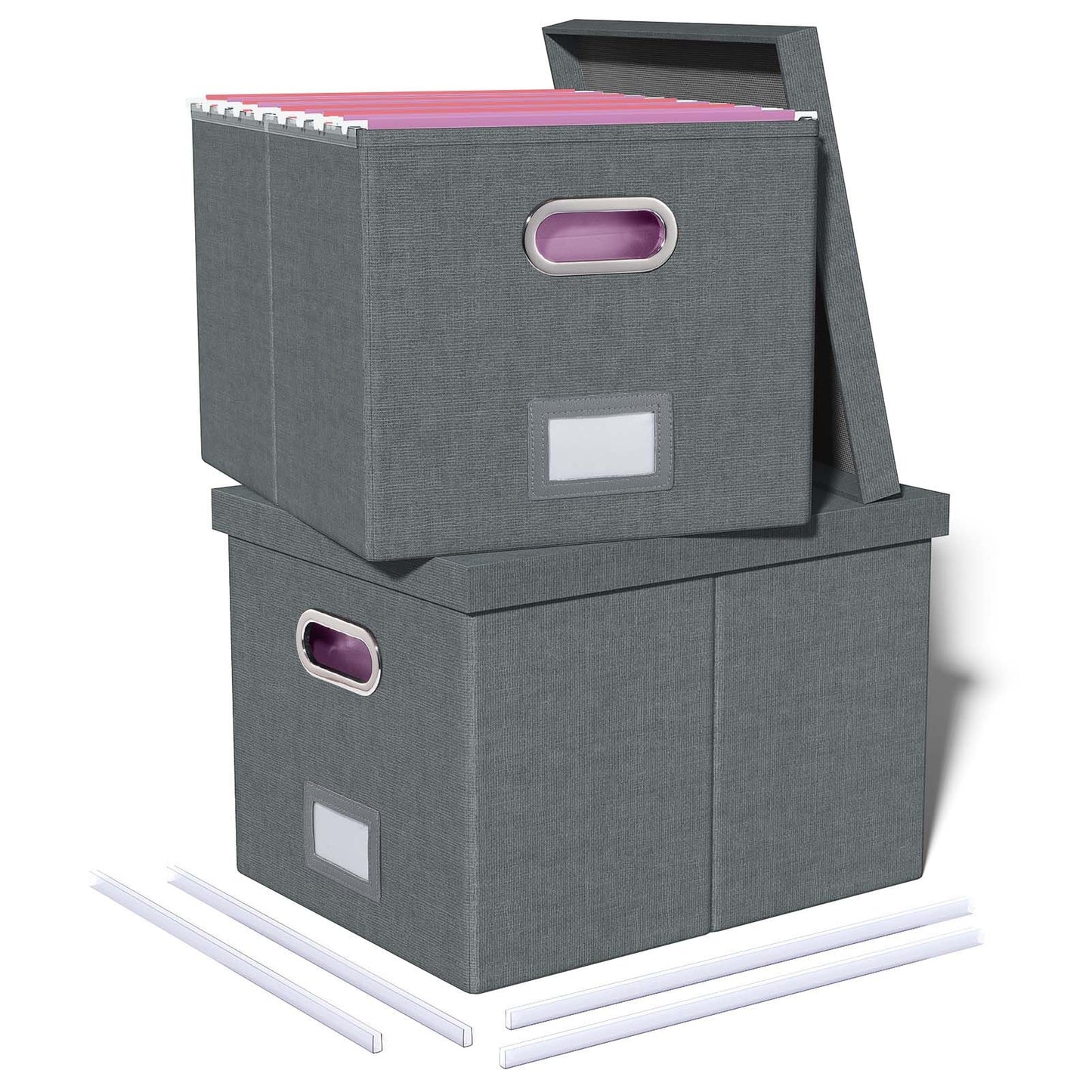 Oterri 2 Pack File Storage Organizer, Filing Box, Portable File Box with Lid, Fit for Letter/Legal