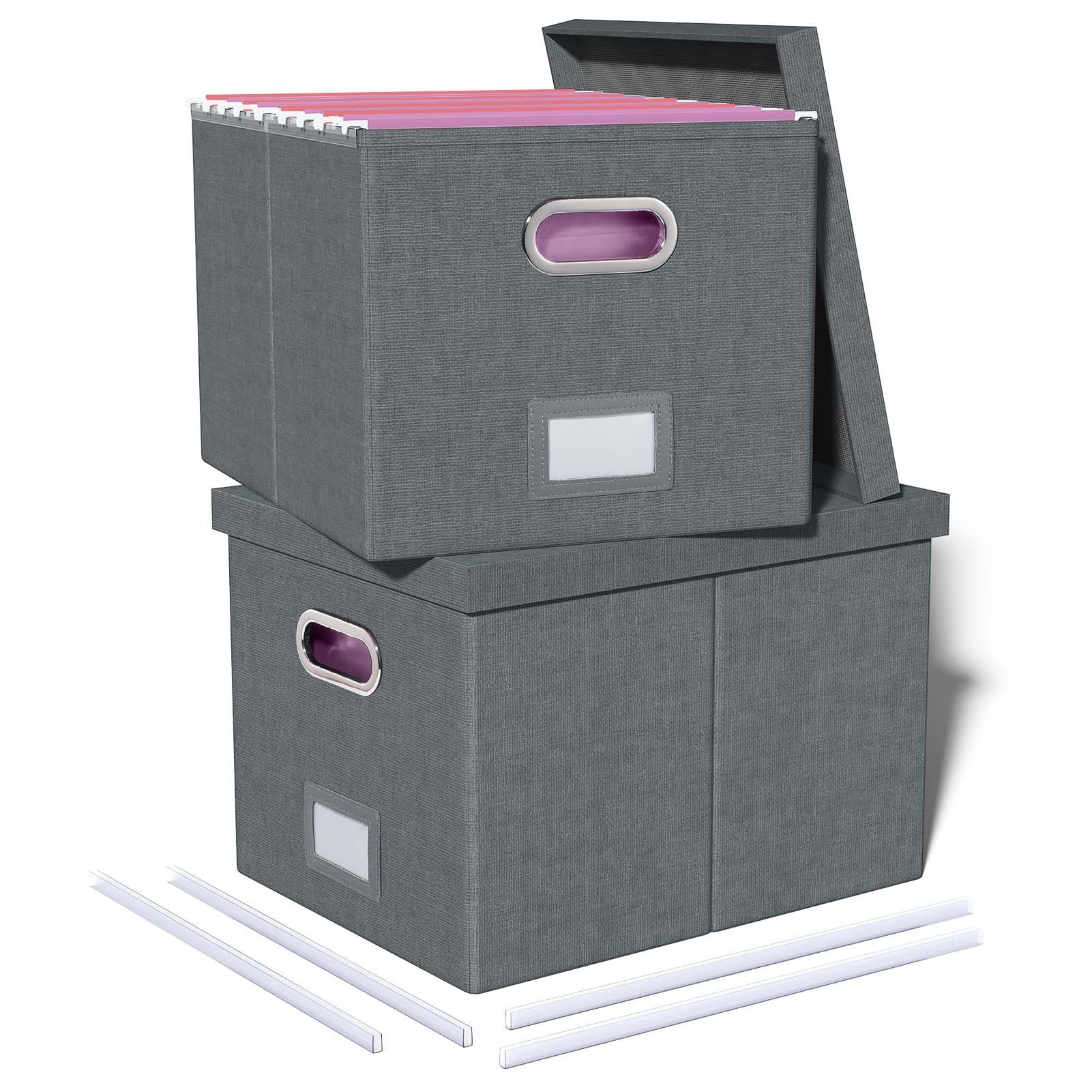 Oterri 2 Pack File Storage Organizer, Filing Box, Portable File Box with Lid, Fit for Letter/Legal