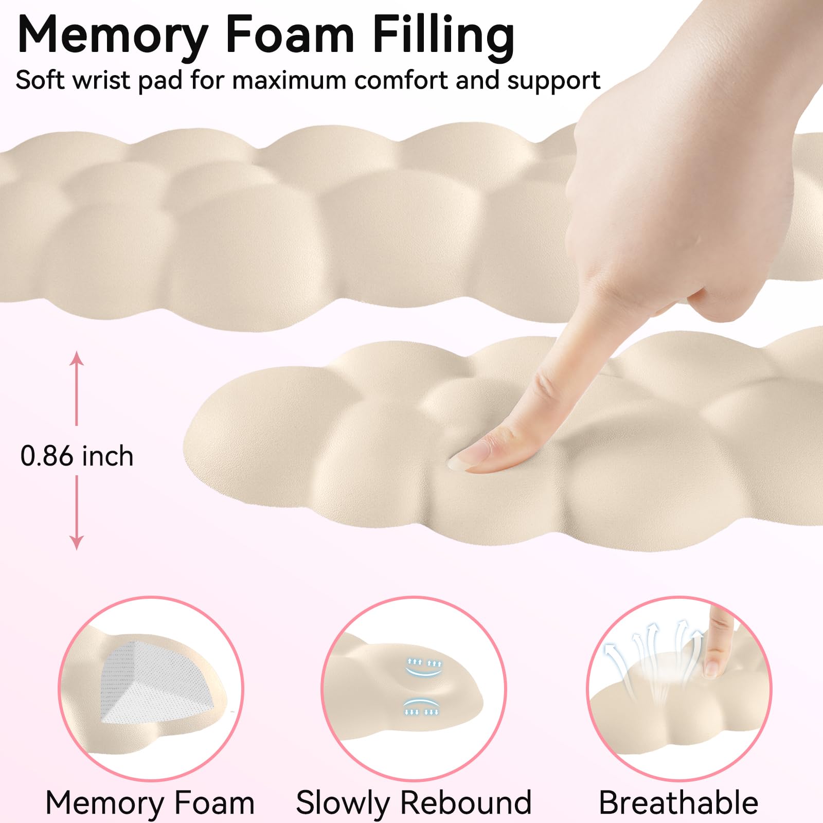 Sushret Cloud Wrist Rest for Computer Keyboard and Mouse Pad Set, Beige