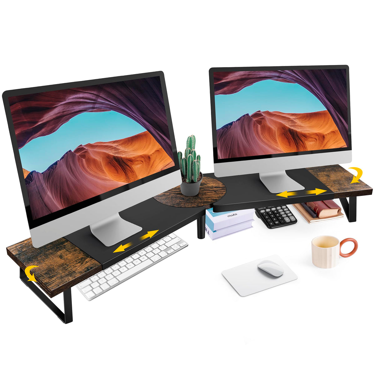 Across-Star Dual-Monitor Stand for Desk - Large Adjustable Length and Angle Riser for 2 Monitors