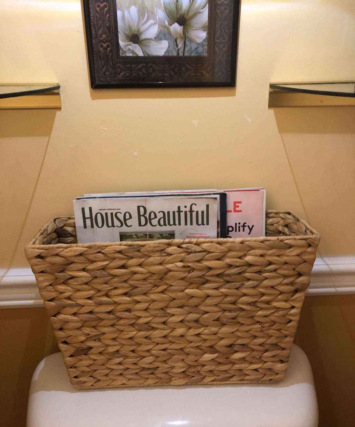 Yesland Hand-Woven Narrow Water Hyacinth Holder Wicker Basket, 15.5 x 5.5 x 9.75 Inch Decorative