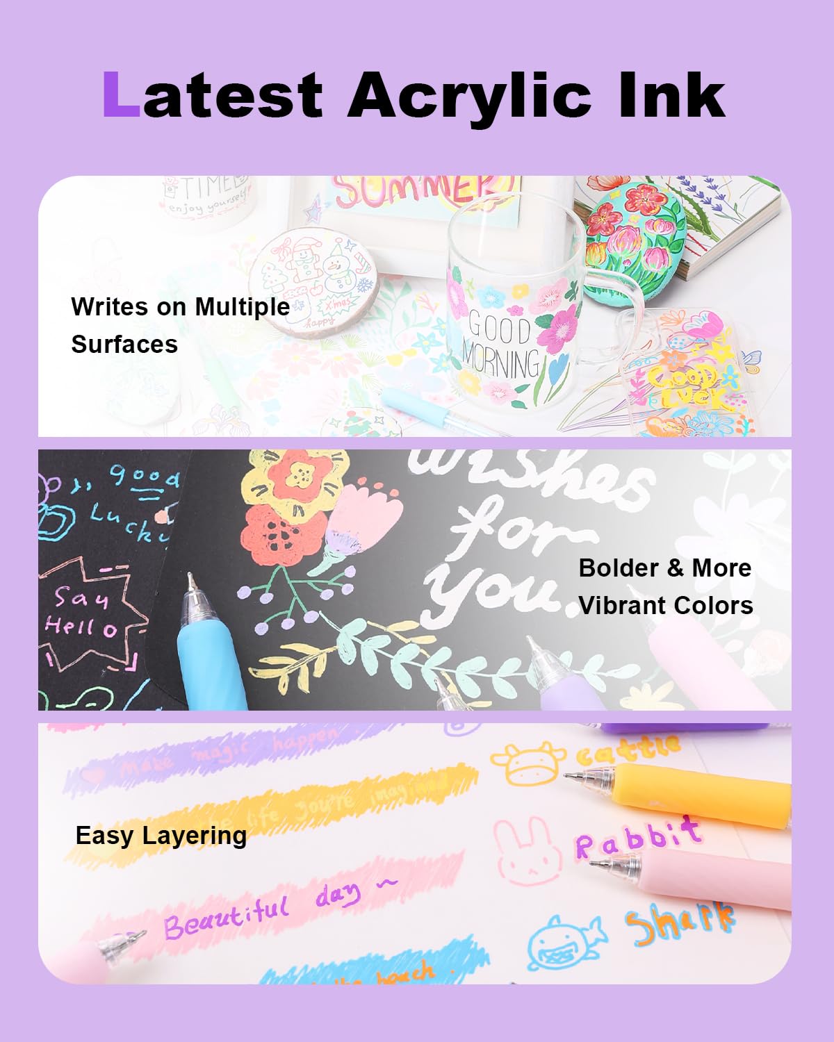 Xipan Acrylic Gel Pens for Coloring, 90 Colors Retractable Colored Pens