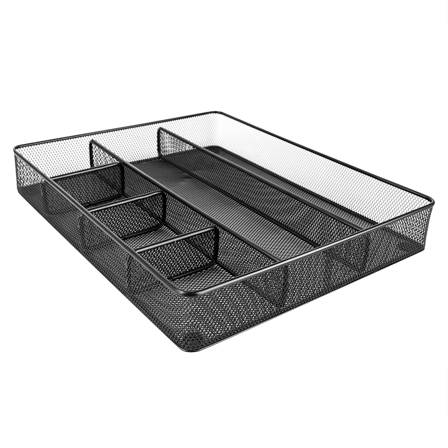 Amazon Basics Metal Mesh Desk Organizer with 6 Compartments, Anti-Slip Pen Holder Storage Tray for