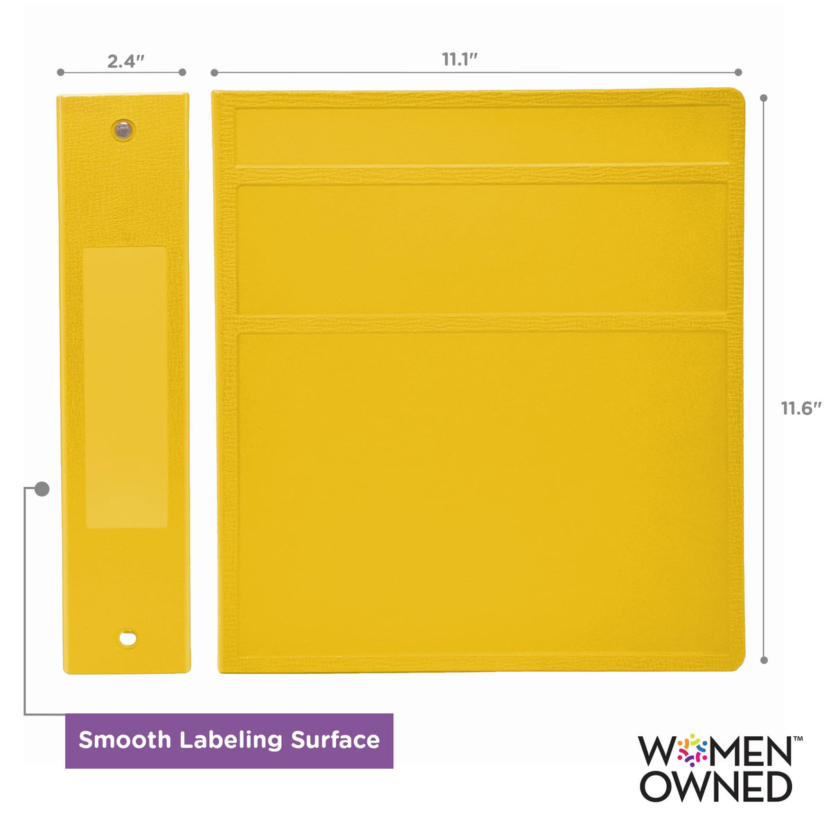 Carstens 2-Inch Heavy Duty 3-Ring Binder - Side Opening, Yellow, Durable Plastic, Precision No-Gap