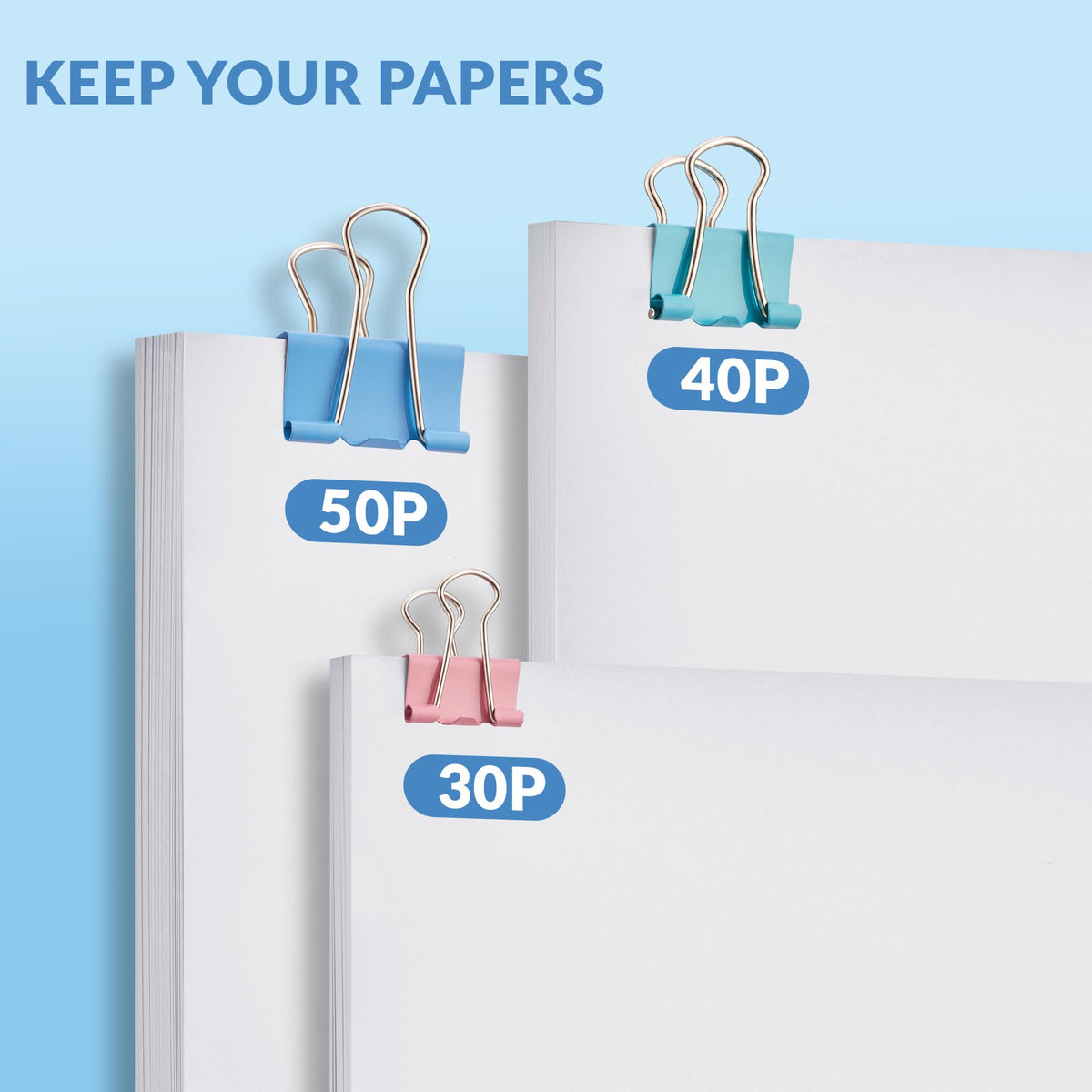 NEEWAY 100 Count Binder Clips Assorted Sizes, Paper Binder Clips (0.6inch 0.75inch 1inch), Metal