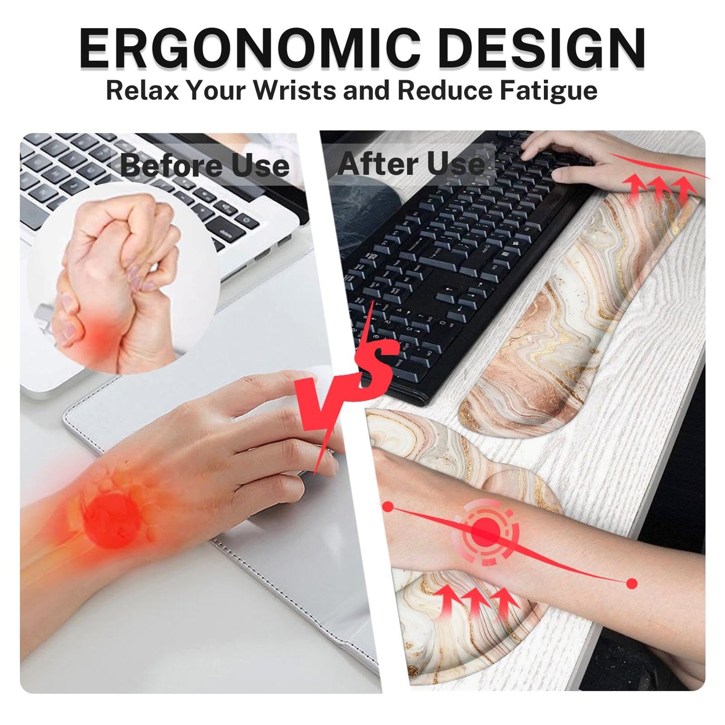 Britimes Ergonomic Mouse Pad Set with Wrist Rest, Gold Pink Marble
