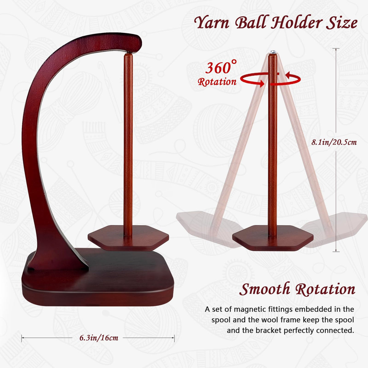 JUCPASH Yarn Holder for Crocheting with Magnetic Spin, Crochet Gifts, Brown