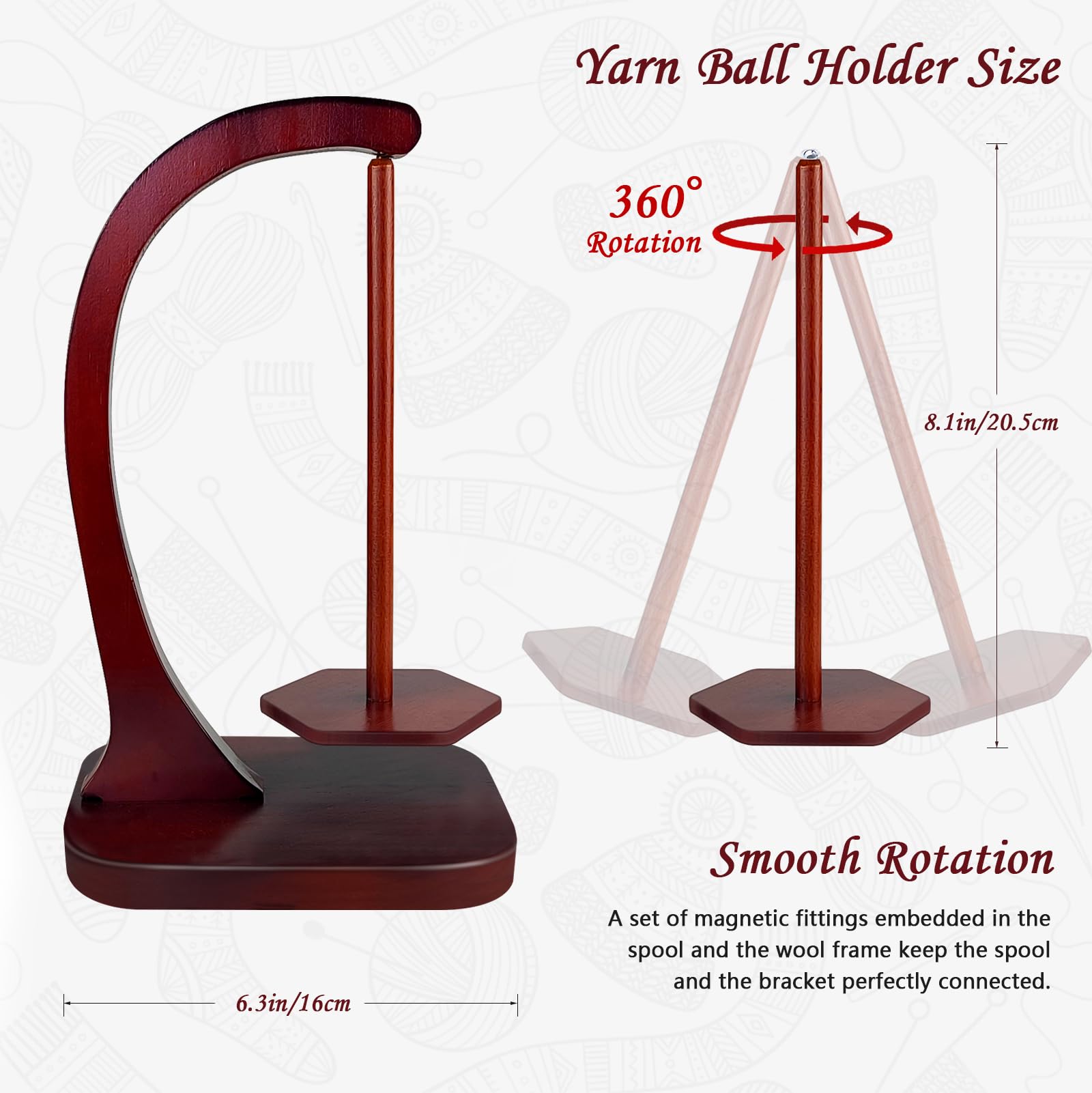 JUCPASH Yarn Holder for Crocheting with Magnetic Spin, Crochet Gifts, Brown
