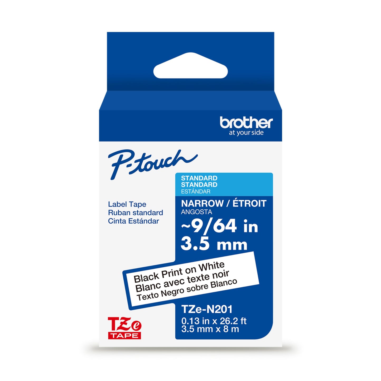 Brother Genuine P-Touch TZE-N201 Tape, 9/64" (0.13") Wide Super-Narrow Non-Laminated Tape, Black on