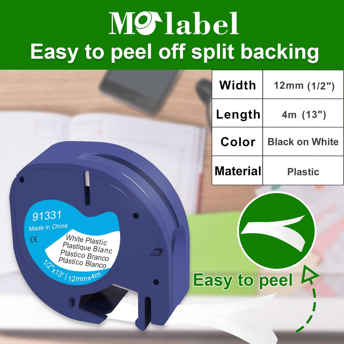 Molabel 91331 Compatible with Dymo LetraTag 1/2" x 13' White Pack of 10