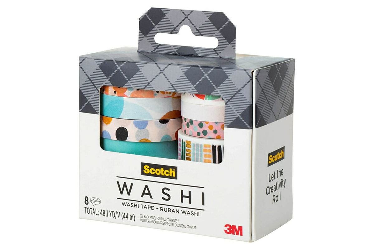 Scotch Washi Tape, Abstract Modern Design, 8 Rolls, Great for Bullet Journaling, Scrapbooking and