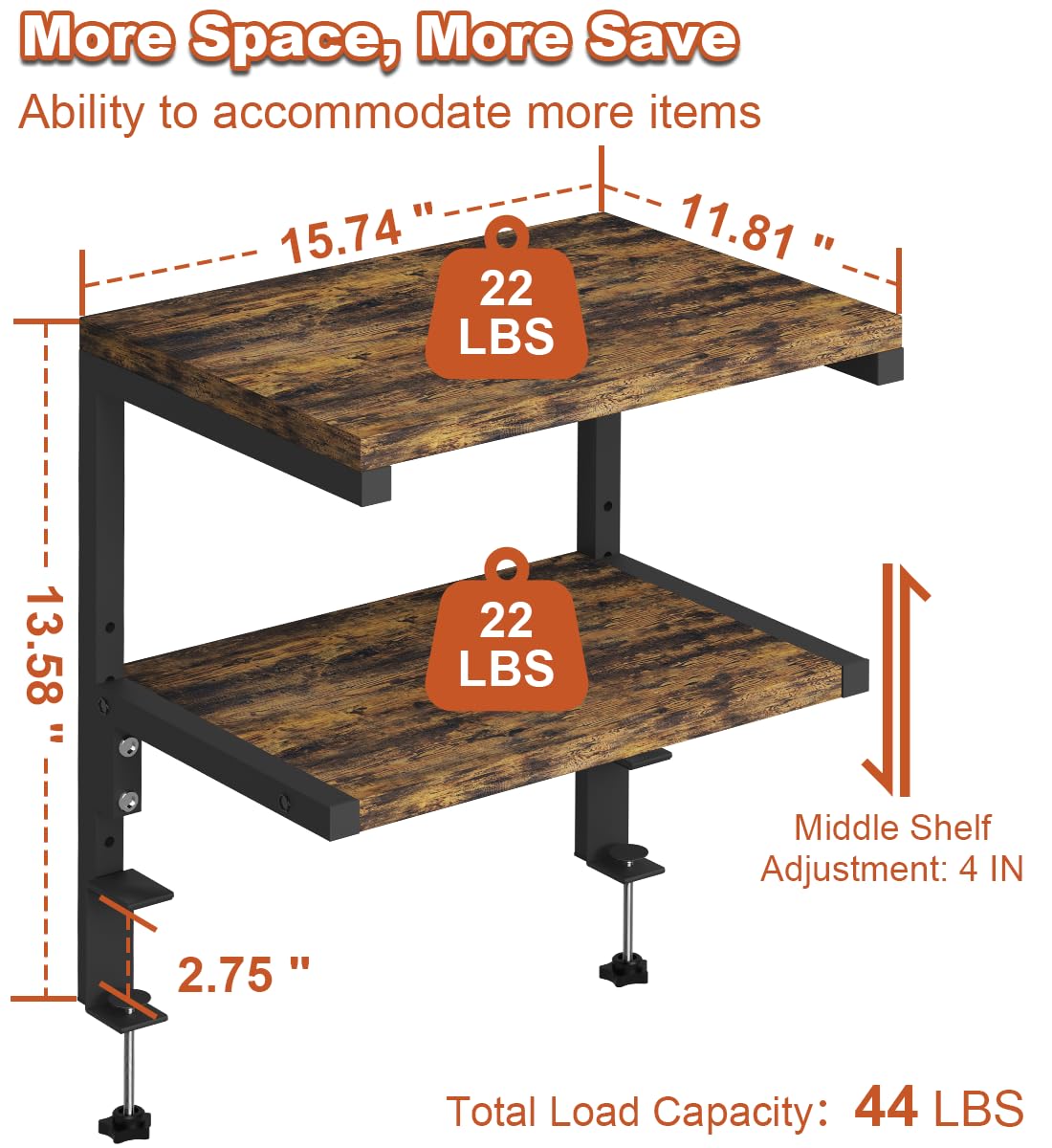 Mondazie 2-Tier Adjustable Desk Shelf Organization, Black